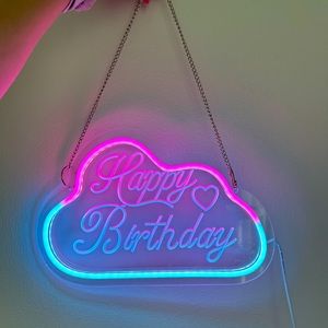 LED Light Hanging cloud Happy Birthday Sign - pink & blue